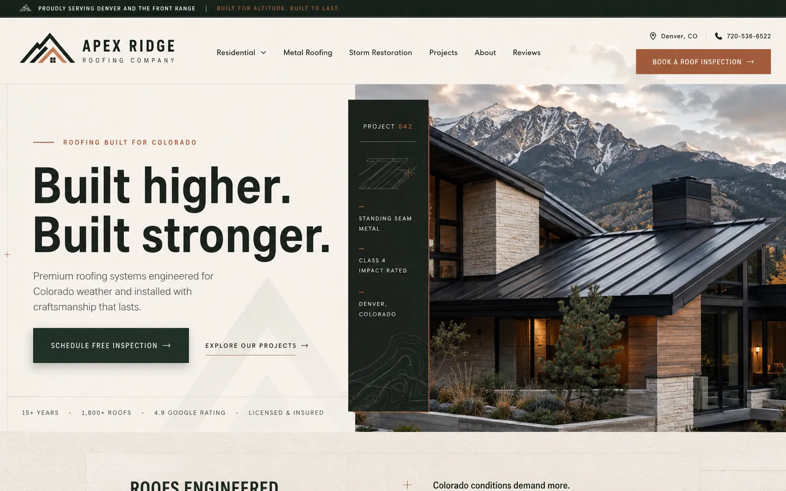Apex Ridge Roofing — a Revampilo concept redesign in the Cinematic Premium direction