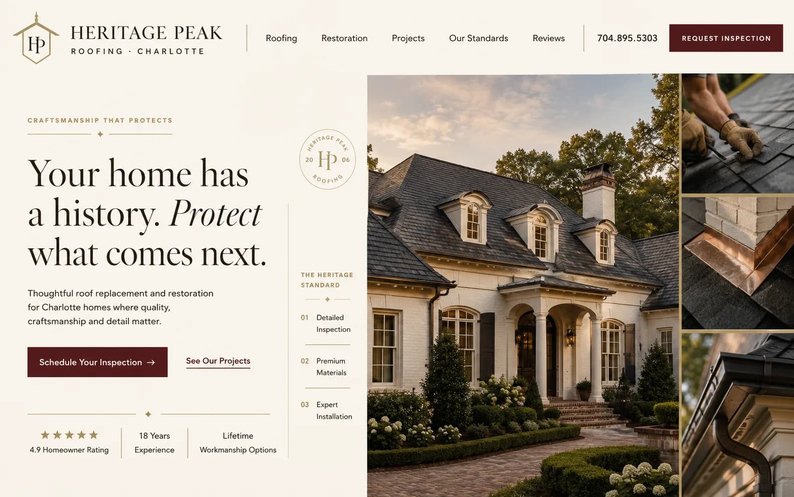 Heritage Peak Roofing — a Revampilo concept redesign in the Luxury Residential direction