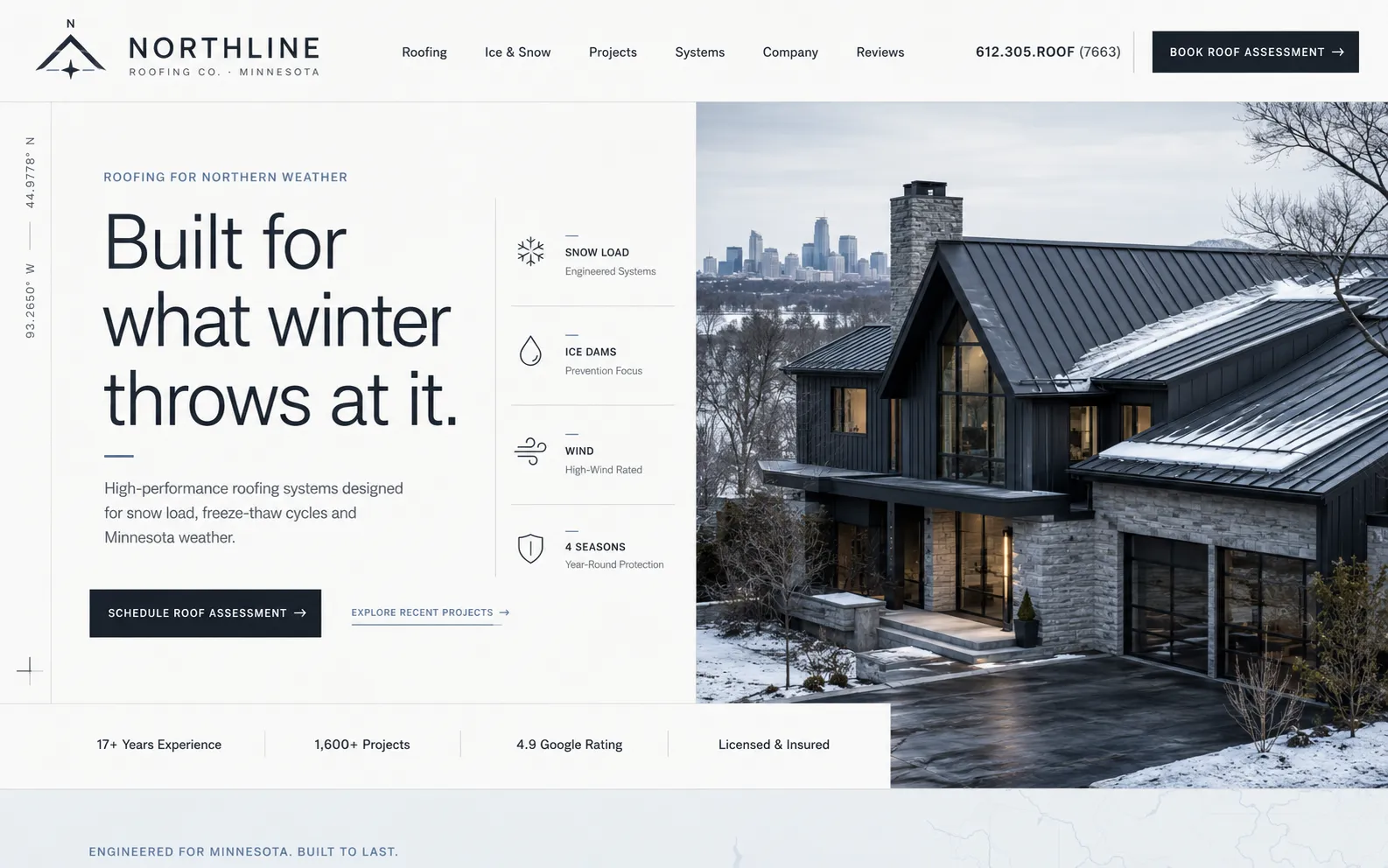 Northline Roofing Co. — a Revampilo concept redesign in the Bold Industrial direction
